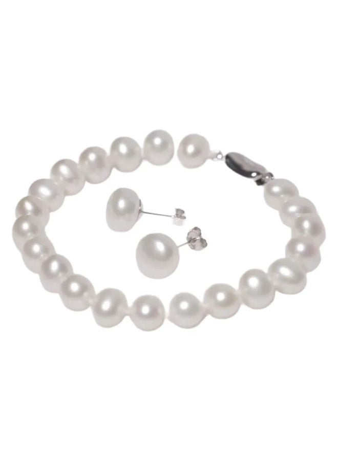 3-Piece Pearl Jewelry Set for Women - Elegant Necklace & Bracelet with Yuanbao Clasp, Minimalist Mother's Day Gift - Image 2