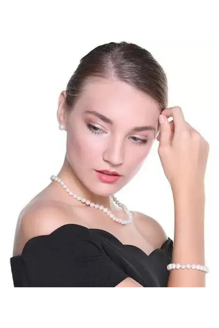 3-Piece Pearl Jewelry Set for Women - Elegant Necklace & Bracelet with Yuanbao Clasp, Minimalist Mother's Day Gift - Image 4
