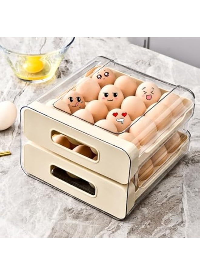 Generic Clear 32 Egg Holder for Fridge, Egg Container for Refrigerator, Egg organizer for refrigerator, Egg storage Egg dispenser for Refrigerator with Drawers, Stackable Egg Tray(2 Layer)  - Image 1