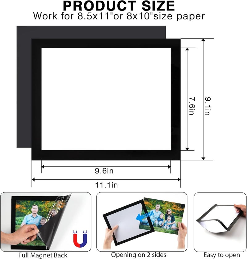 STTMGN Magnetic Picture Frames with Black Border(Suitable for Letter Size 8.5"X11" or 8"X10" Photos,12 Pack),Magnet Frame Pockets/Holder,Decorations for Home/Office/School/Classroom/Party - Image 2