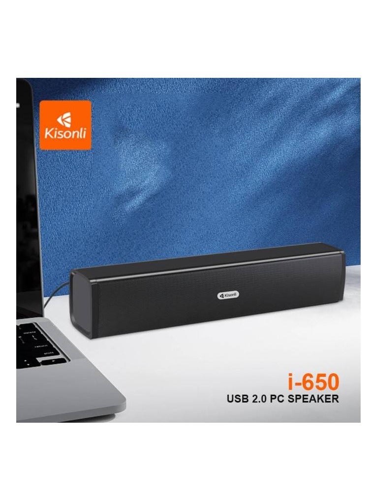 Kisonli Portable Wired Computer Speaker - Black - Image 2