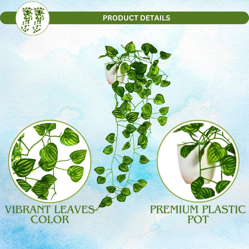 fancymart Artificial Vine Plant Falling with Pot: Pack of 2 (Natural Touch & Feel) - Home and Office Decor with Small Size Pot (45 x 17 x 7 CM) - Image 2