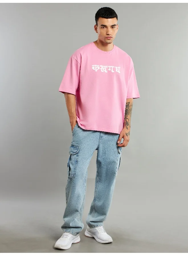 Beyoung Pink Ma Da Fa Ka Puff Print Oversized T-Shirt