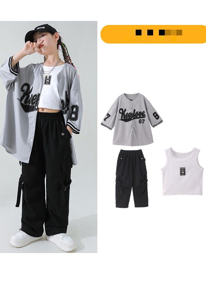 Kids Jazz Dance Costume Baseball Jacket Women's three-piece suit