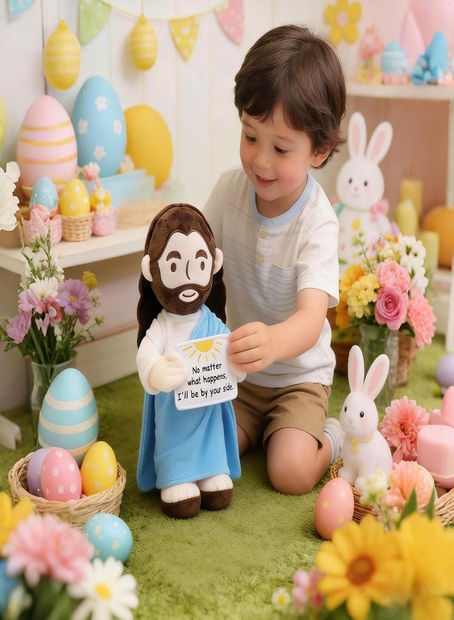 Yelakey Jesus Plush 13.4 inch Stuffed Jesus Doll with Positive Card Religious Easter Gift for Kids, Baptism, Sunday School (Blue) - Image 3