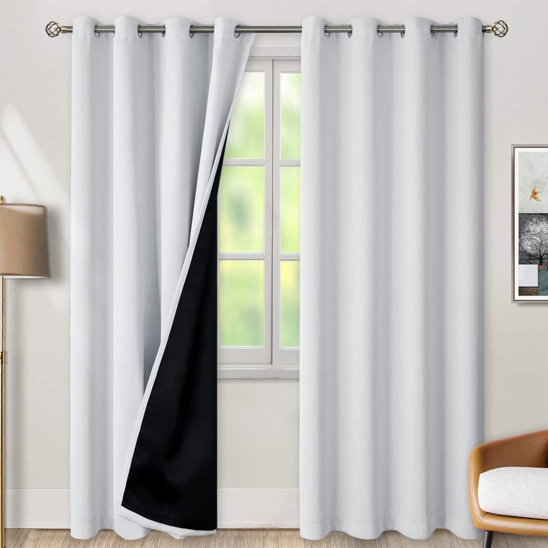 BGment Greyish White 100 Blackout Curtains for Living Room 84 Inch Length 2 Panels Thermal Insulated Full Light Blocking Energy Save Window Drapes for Nursery Bedroom Darkening 52 Inch Wide Each