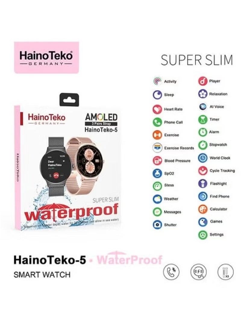 Haino Teko Super Slim Smart Watch for Ladies | Round Shape AMOLED Display, Waterproof, AI Voice Assistance, 3 Pairs of Straps, Fitness Tracker, Heart Rate Monitor, Stylish Design - Image 3