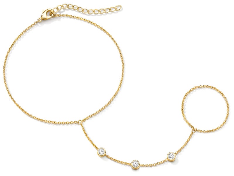 Gokeey Hand Chain Bracelet for Women, 14K Gold Plated Dainty Cubic Zirconia Bracelet Finger Ring Chain for Women Body Jewelry Fashion Stuff - Image 1
