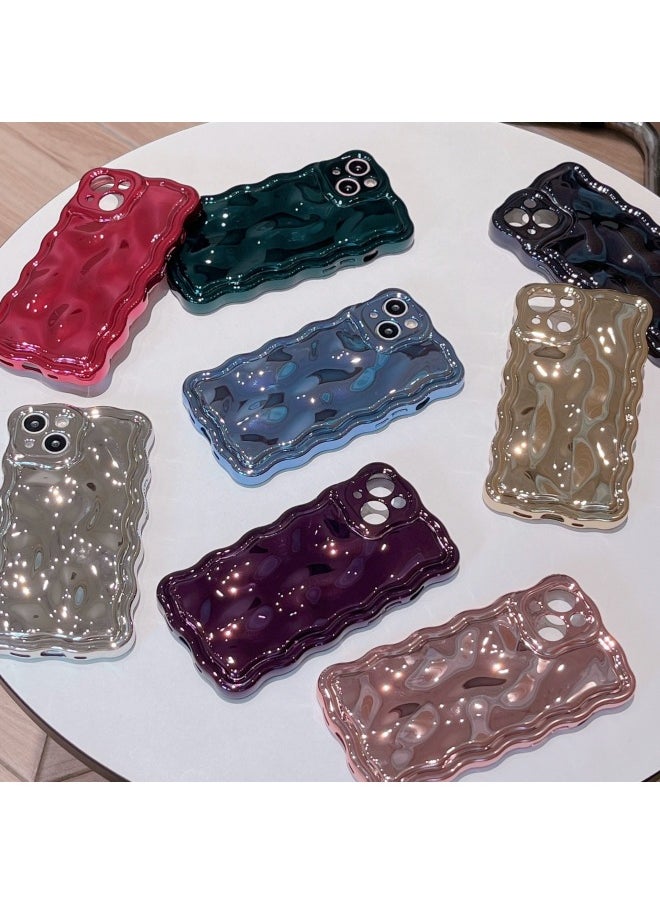 Generic - Solid Color Electroplated Water Corrugated IPhone16promax Phone Case Apple 15/14 16e Advanced Sense-Color:xym Wave Meteorite Plating Purple-Applicable Model:12 (without Packaging) - Image 1