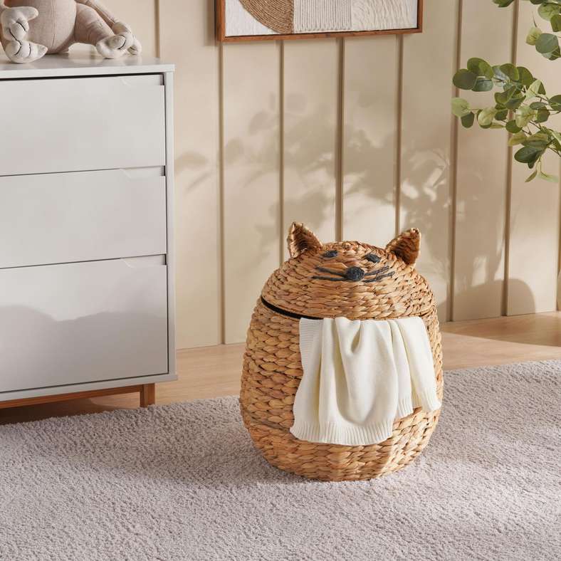 سلة تخزين قطة الفأر من نبات الهياسينث المائي - 32x45 سم - طبيعي