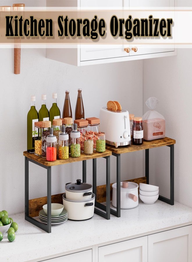MARTY Kitchen Countertop Organizer Cabinet Shelf, 17x12.4 Large Spice Racks Counter Shelf Microwave Oven Rack Desktop Storage Organization for Kitchen, Office, Metal & Wood, Rustic Brown - Image 2
