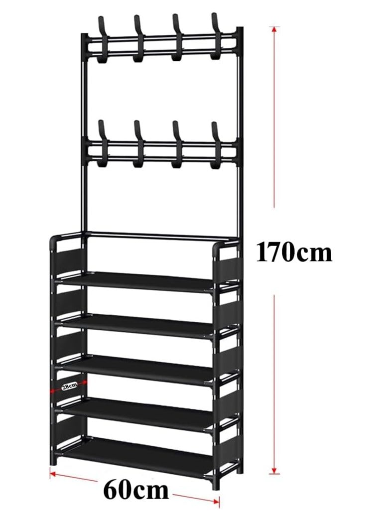 لينجوي شماعة معاطف مع تخزين للأحذية، 5 رفوف للأحذية و8 خطافات لتنظيم خزانة الأحذية - Image 3