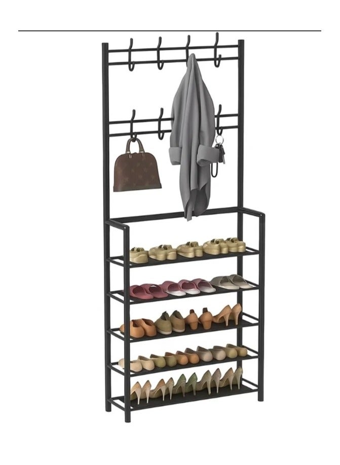 لينجوي شماعة معاطف مع تخزين للأحذية، 5 رفوف للأحذية و8 خطافات لتنظيم خزانة الأحذية - Image 2