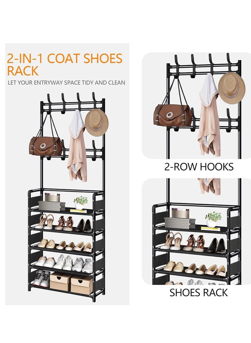 لينجوي شماعة معاطف مع تخزين للأحذية، 5 رفوف للأحذية و8 خطافات لتنظيم خزانة الأحذية - Image 5