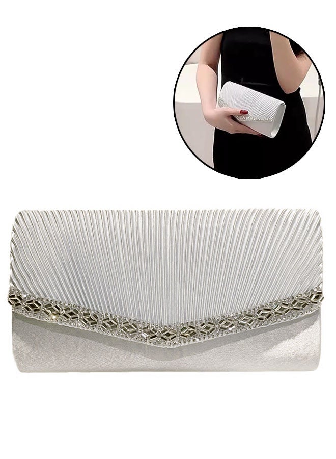 حقيبة المقابل النسائية, حقيبة المقابل الليلية براقة لامعة, حقيبة اليد المظروف مع سلسلة قابلة للإزالة, حقيبة Crossbody لحفلة حفل الزفاف الرسمية العروس, الفضة - Image 1