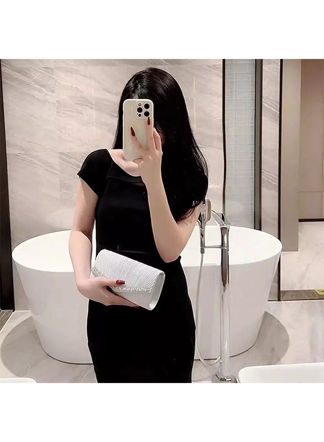 حقيبة المقابل النسائية, حقيبة المقابل الليلية براقة لامعة, حقيبة اليد المظروف مع سلسلة قابلة للإزالة, حقيبة Crossbody لحفلة حفل الزفاف الرسمية العروس, الفضة - Image 5