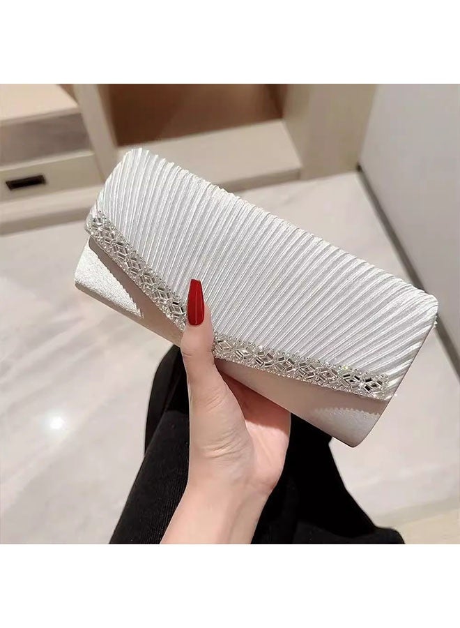 حقيبة المقابل النسائية, حقيبة المقابل الليلية براقة لامعة, حقيبة اليد المظروف مع سلسلة قابلة للإزالة, حقيبة Crossbody لحفلة حفل الزفاف الرسمية العروس, الفضة - Image 3