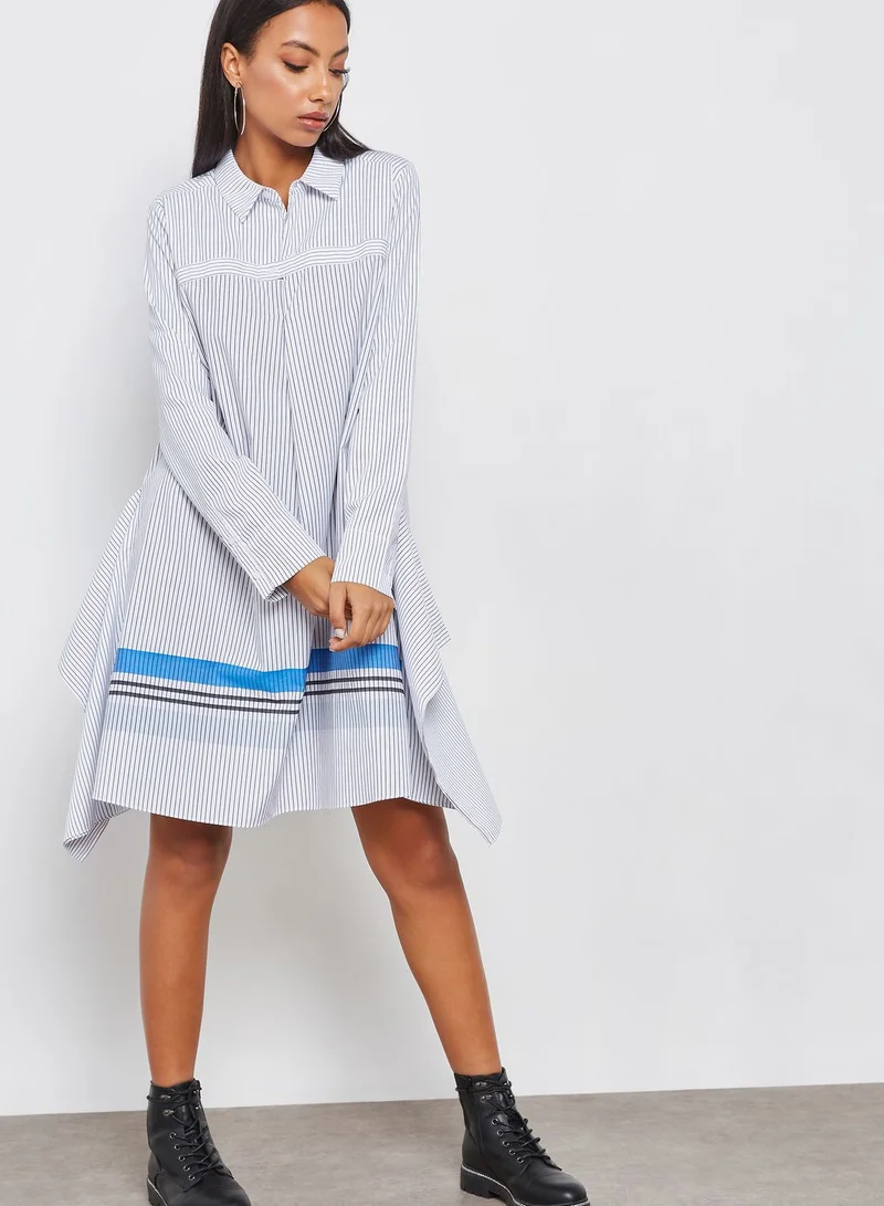 Grey Lab Asymmetric Striped Dress