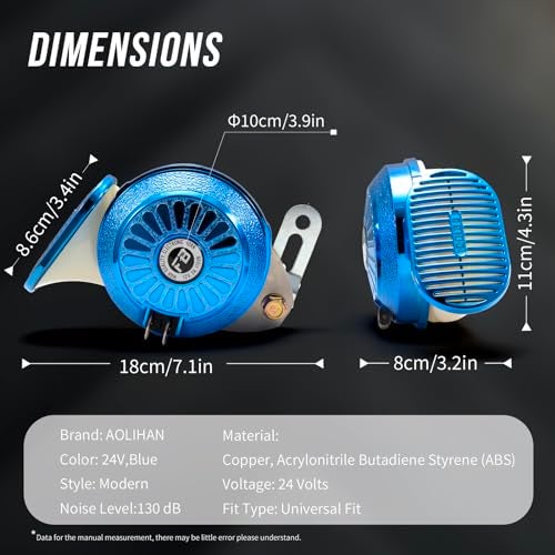 AOLIHAN Loud Car Horn Kit，3-Tone Train Horn with Different Sounds,130db High & Low Tone Truck Horns,12V Blue Fashion Dual Horns for Truck/Motorcycle/Car/E-Bike/SUV - Image 3
