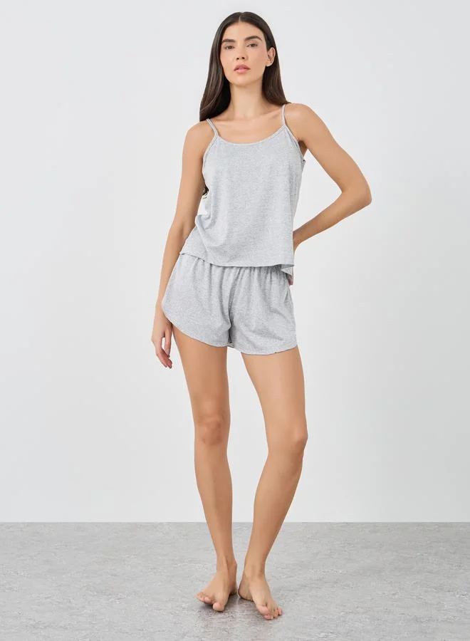 Styli Styli Solid Strappy Top and Shorts Pyjama Set