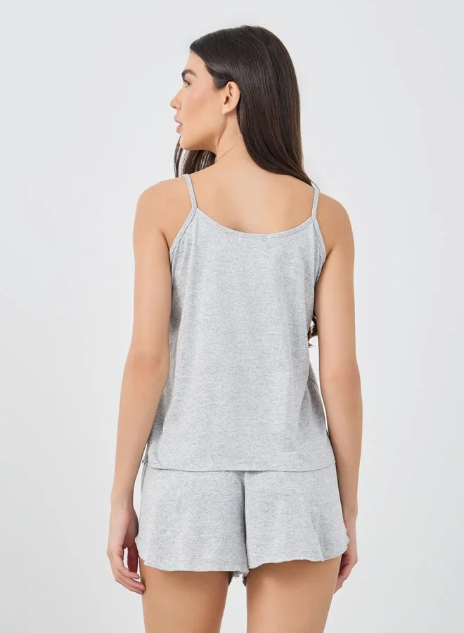 Styli Styli Solid Strappy Top and Shorts Pyjama Set