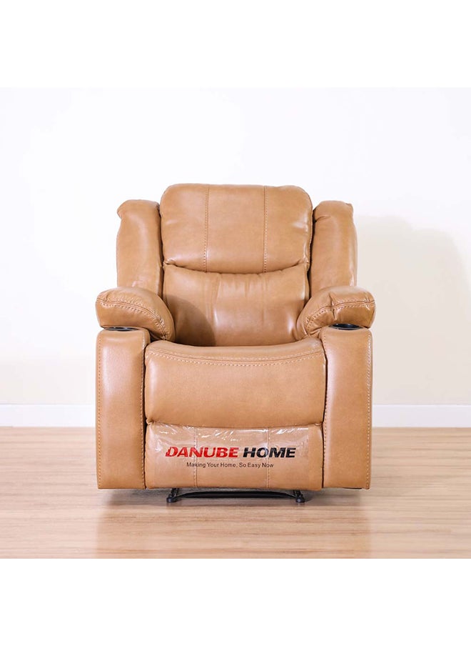 DANUBE HOME كرسي استرخاء جلدي بمقعد واحد من Marji مع حامل أكواب وتخزين، تصميم حديث، كرسي استرخاء بمقعد واحد، أثاث غرفة المعيشة، 97 × 94 × 104 سم بني  - Image 2