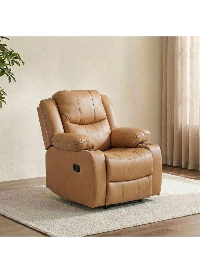 DANUBE HOME Marji 1-Seater Manual Air Leather Recliner with Storage and Cupholder-Brown-With 2-Year Warranty - Image 1