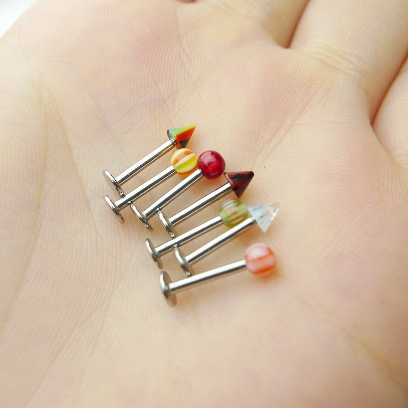 Groupcow 100pcs Stainless Steel Labret Lip Bar Ring Body Piercing Barbell Jewelry Ball - Image 5