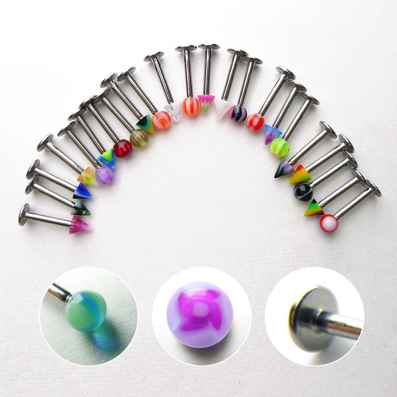 Groupcow 100pcs Stainless Steel Labret Lip Bar Ring Body Piercing Barbell Jewelry Ball - Image 2