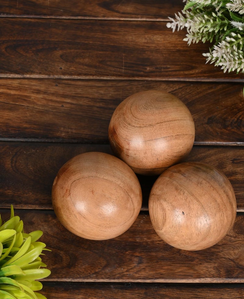 NIRMAN Decorative Acacia Wood Round Balls Set of 3 for Christmas Decorative Bowls Table Centerpiece | Coffee Table and House DÃ©cor (Set of 3), (3" x 3" x 3") - Image 5