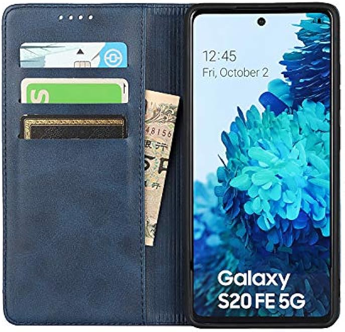iCoverCase for Samsung Galaxy S20 FE 5G Wallet Case with Card Holder PU Leather Magnetic Case Kickstand Feature Shockproof Protective Flip Cover Case for Samsung S20 FE 5G  Blue - Image 2