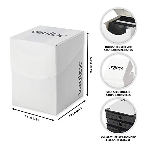 Vault X Trading Card Deck Box and 150 Black Card Sleeves, fits 100+ Sleeved Cards, Large Standard, Holder Storage Box, for MTG Commander Game, TCG (White) - Image 2