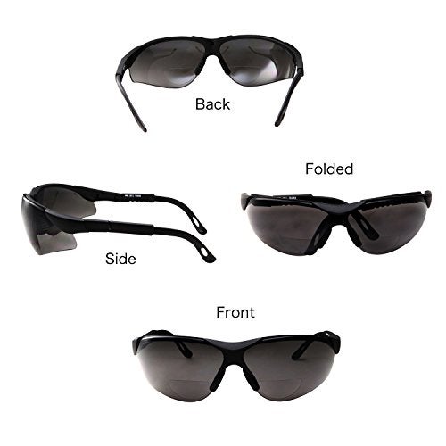 grinderPUNCH 2 Pairs Bifocal Safety Sunglasses Black Lens with Reading Corner - Fully Adjustable Arms Diopter/+2.50 - Image 3