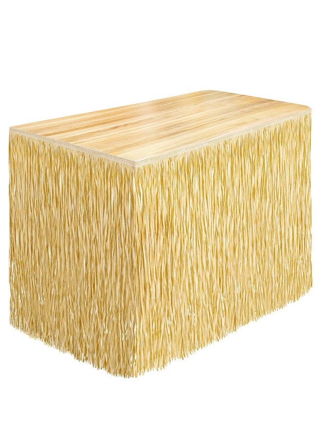 Fovths 1 Pack Luau Grass Table Skirt Fringe Straw Grass Skirt 108 x 30 Inch Hibiscus Hawaiian Table Skirts Rectangle Tropical Luau Party Decorations for Hawaiian Luau Decorations - Image 1