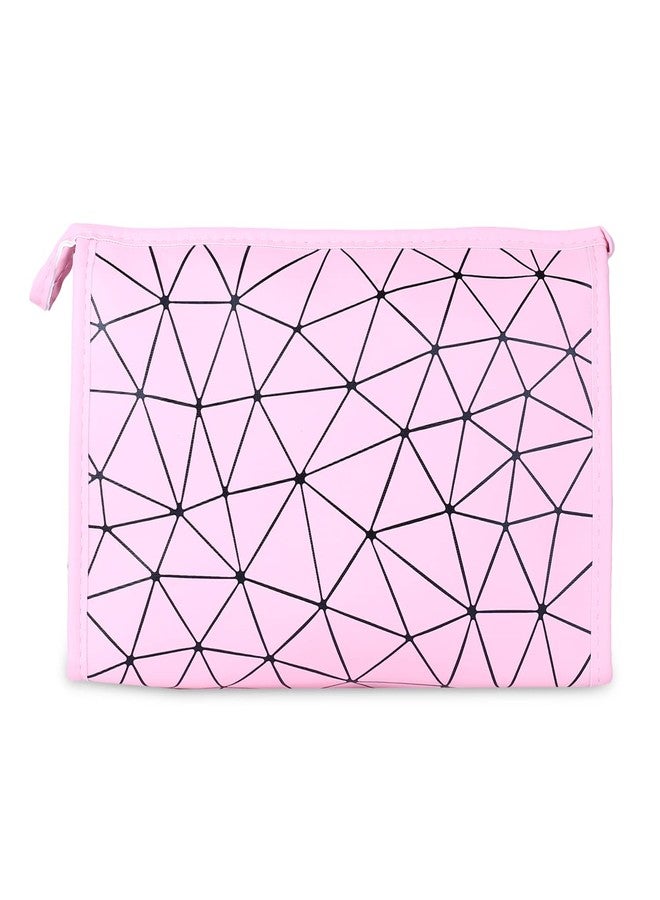 Ayaha PU Diamond Print Makeup Pouch for Women Stylish Pouches for Makeup Accessories Storage Cosmetic Pouches Make up Bag for Girls (Pink) - Image 1