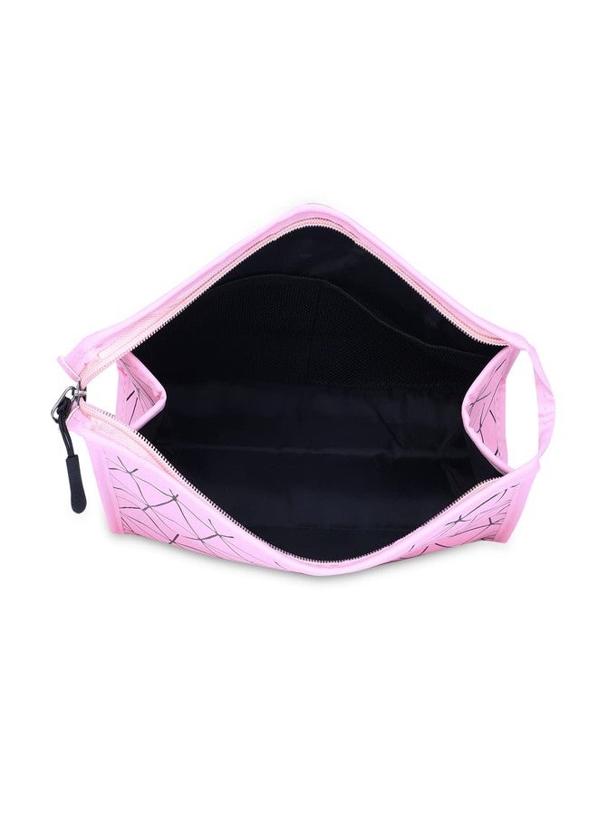 Ayaha PU Diamond Print Makeup Pouch for Women Stylish Pouches for Makeup Accessories Storage Cosmetic Pouches Make up Bag for Girls (Pink) - Image 2