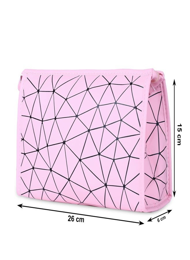 Ayaha PU Diamond Print Makeup Pouch for Women Stylish Pouches for Makeup Accessories Storage Cosmetic Pouches Make up Bag for Girls (Pink) - Image 4