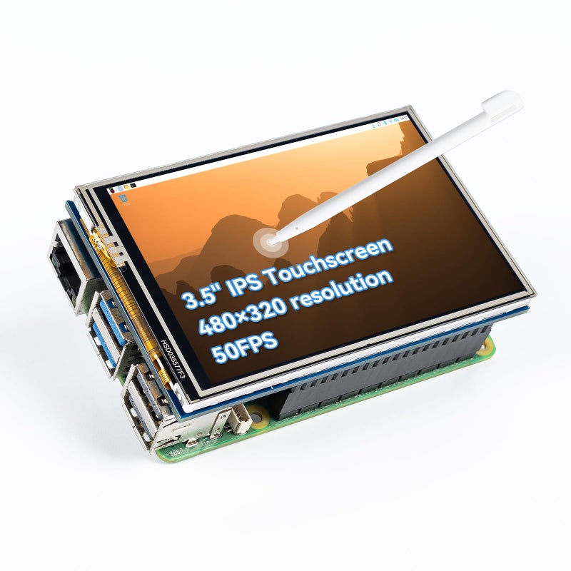 SunFounder 3.5 Inch 480x320 Touch Screen IPS LCD SPI Display Monitor with Stylus for Raspberry Pi 5/4B/Pironman 5/Max, 50â€¯FPS, 65K Colors, 40pin, Trixie, Ubuntu, Kali Linux, RetroPie - Image 1