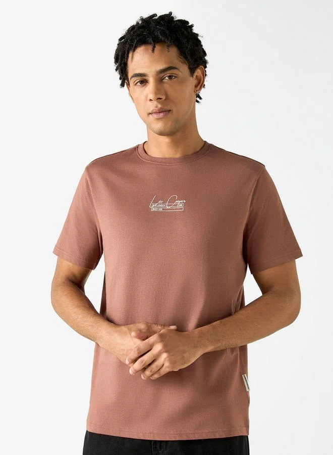 Lee Cooper Printed Crew Neck T-shirt with Short Sleeves