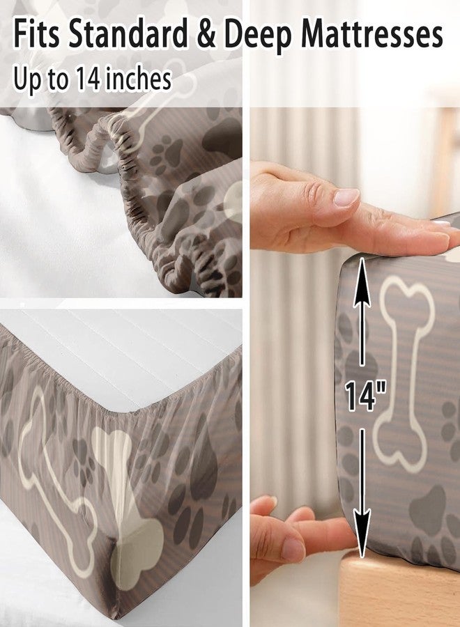 Pamnest Queen Size Bed Sheet Sets, Cute Dog Paw Animal Soft Microfiber 4 Pcs Bedding Sets for Kids and Adults Bedroom Bed Decor, Pet Puppy Bone Flat, Fitted Sheet and 2 Pillowcases - Image 5