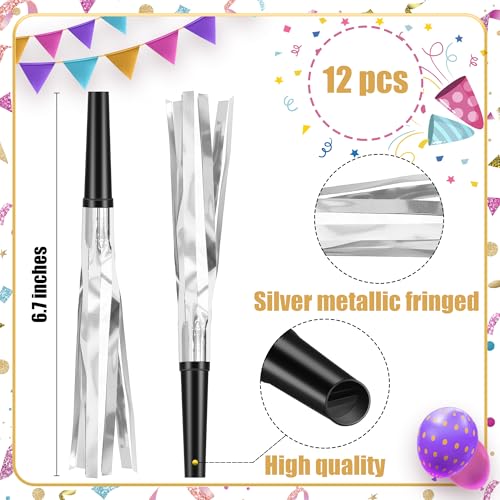 Twavang 12 Pcs Glitter Noise Makers Metallic Fringed Party Blower for Adults Birthday Graduation New Years Party Favors Supplies Silver - Image 5