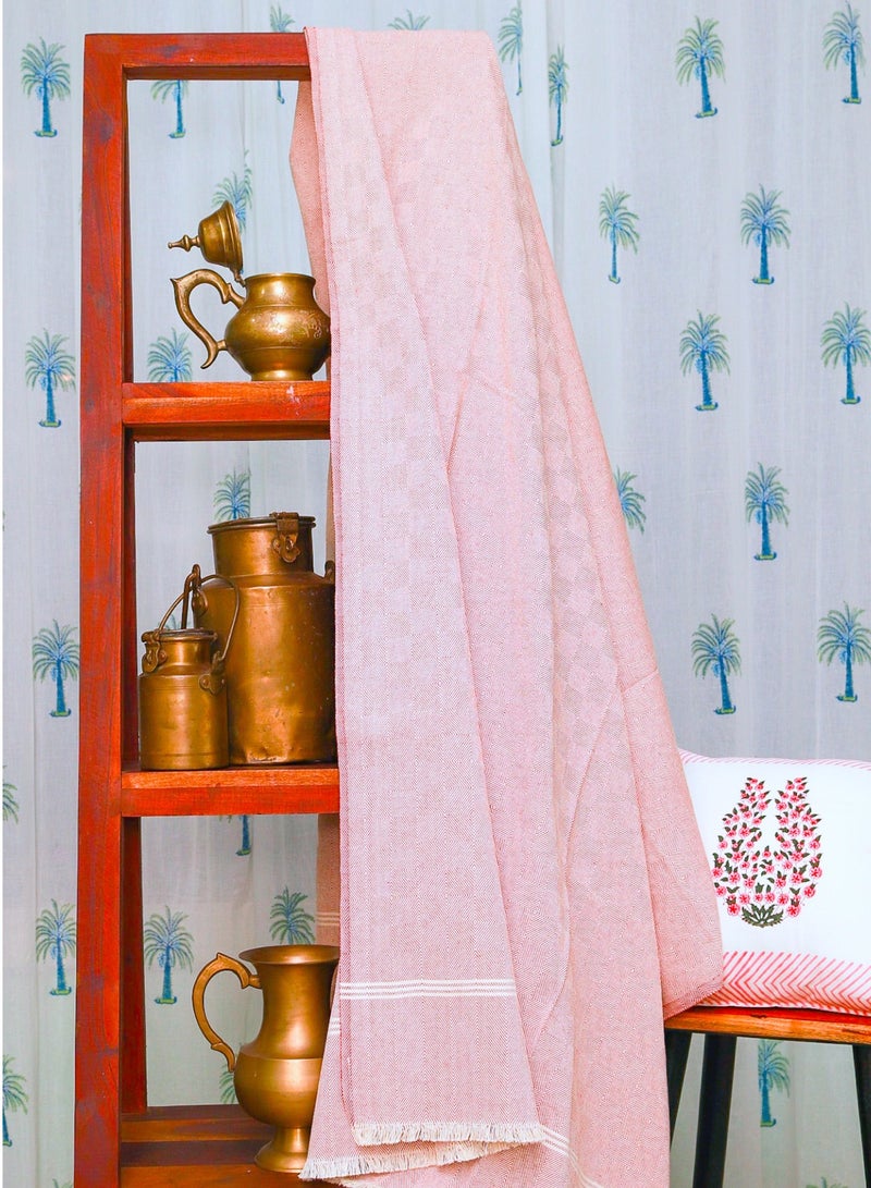 OJARIYA Handwoven Premium Organic Handloom Cotton Red and White Throw Blanket  - Image 5