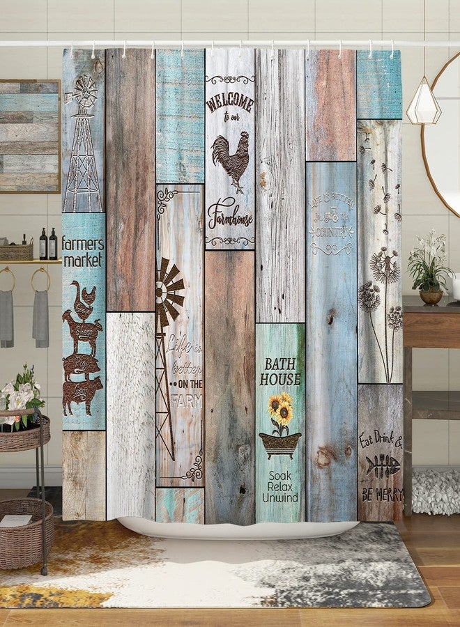 Witzest Farmhouse Rustic Shower Curtain Set Vintage Country Shower Curtains for Bathroom Wood Farmhouse Bathroom Decor Polyester Fabric-72" x 72" - Image 1