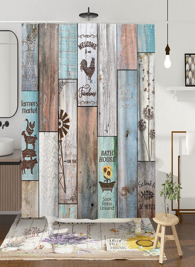 Witzest Farmhouse Rustic Shower Curtain Set Vintage Country Shower Curtains for Bathroom Wood Farmhouse Bathroom Decor Polyester Fabric-72" x 72" - Image 2