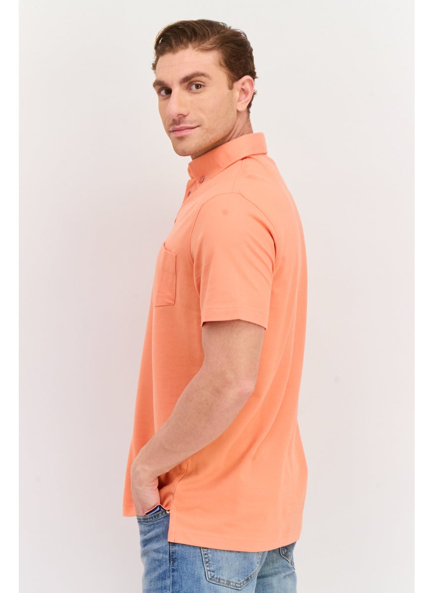 Tailorbyrd Men Regular Fit Embroidered Logo Short Sleeve Polo Shirts, Sunset Orange  - Image 2