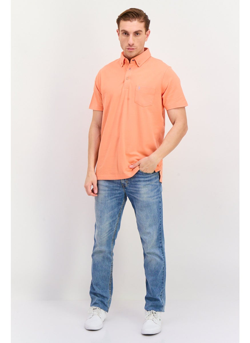 Tailorbyrd Men Regular Fit Embroidered Logo Short Sleeve Polo Shirts, Sunset Orange  - Image 4