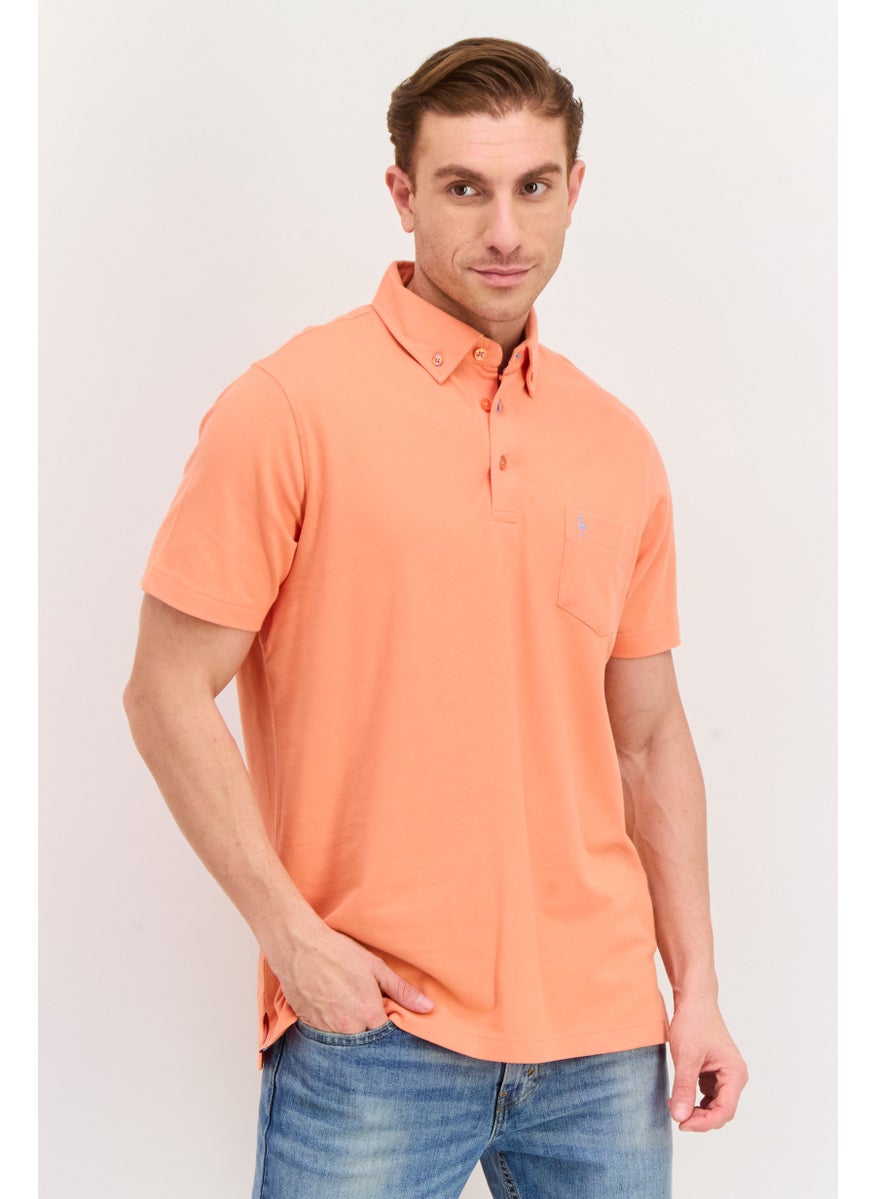 Tailorbyrd Men Regular Fit Embroidered Logo Short Sleeve Polo Shirts, Sunset Orange  - Image 1