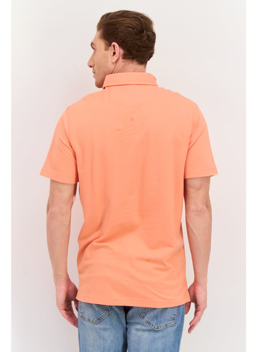 Tailorbyrd Men Regular Fit Embroidered Logo Short Sleeve Polo Shirts, Sunset Orange  - Image 3