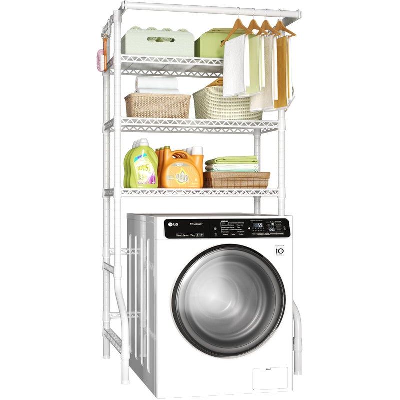 Ulif U11 Over Washer and Dryer Shelves, 3 Tiers Laundry Room Storage and Organizer Standing Shelf, Metal Freestanding Clothes Drying Rack, 33.9" W x 19.7" D x 77.6" H, White - Image 1