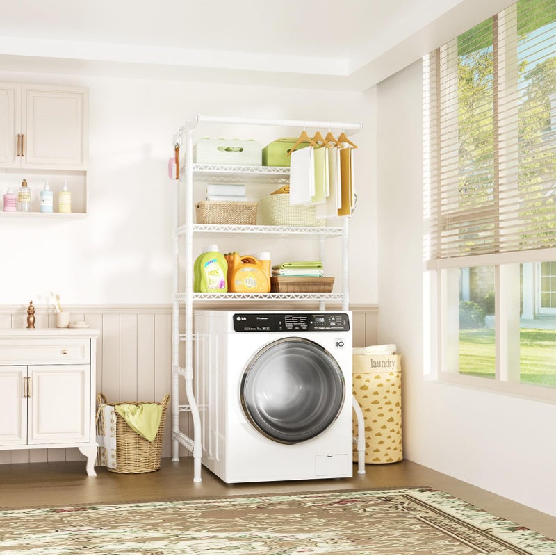 Ulif U11 Over Washer and Dryer Shelves, 3 Tiers Laundry Room Storage and Organizer Standing Shelf, Metal Freestanding Clothes Drying Rack, 33.9" W x 19.7" D x 77.6" H, White - Image 2